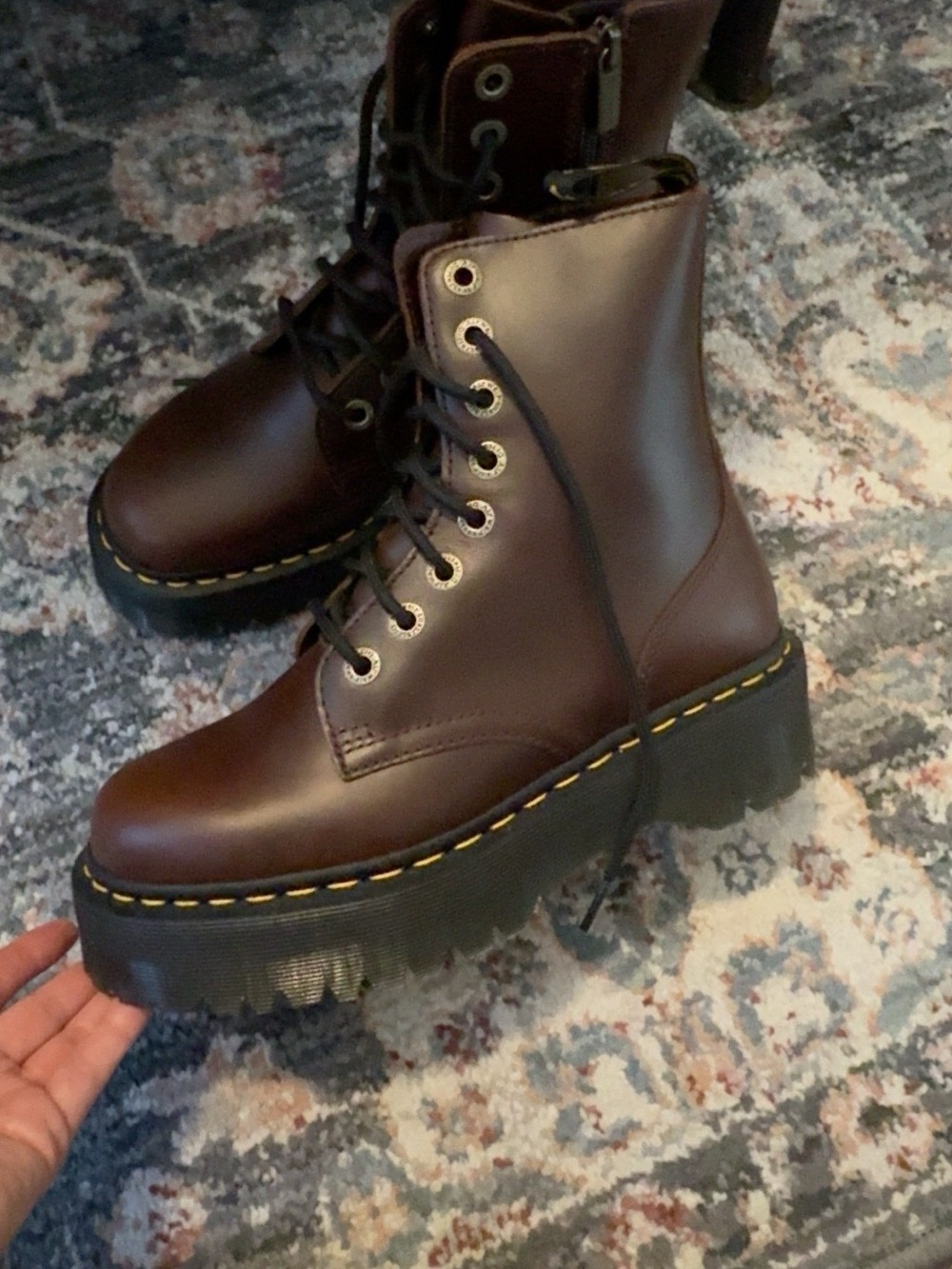 New Dr. Martens Jadon Dark Brown Platform Boots Women’s 8